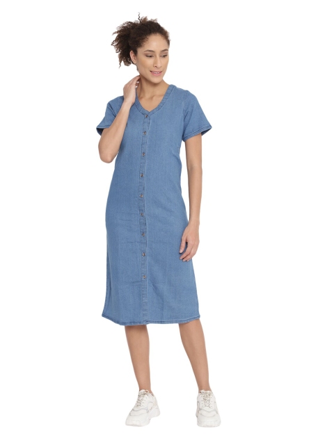 

Anaghakart Turquoise Blue Denim Shirt Midi Dress