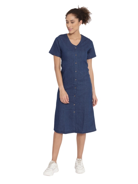 

Anaghakart Navy Blue Denim Shirt Midi Dress