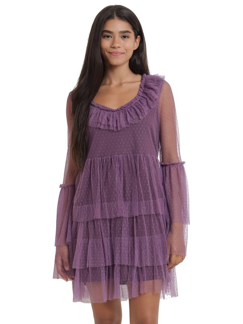 

Anaghakart Purple Frill Net Dress