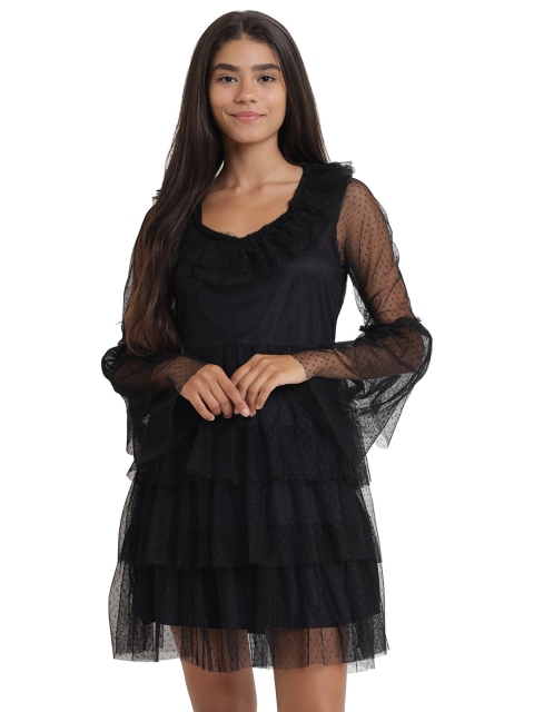 

Anaghakart Women Black Net Frill Dress