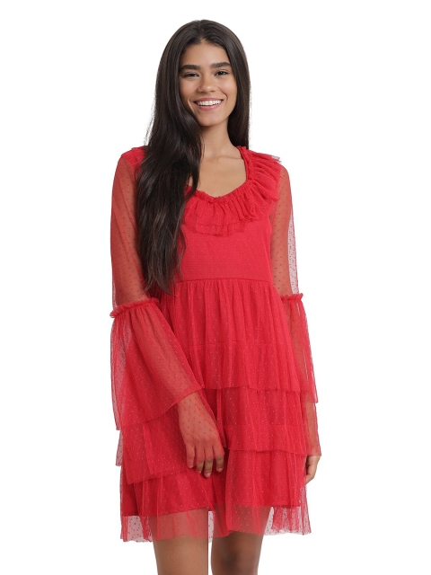 

Anaghakart Women Red Net Frill Dress