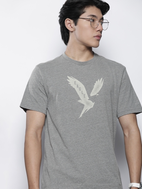 

AMERICAN EAGLE OUTFITTERS Men Grey Brand Logo Printed T-shirt
