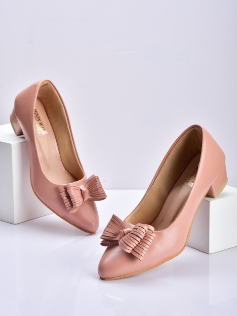 

Moonwalk Peach-Coloured Embellished Block Pumps with Bows