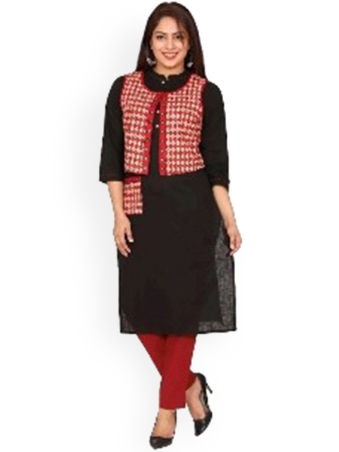 

SUTI Women Black Geometric Thread Work Kurta