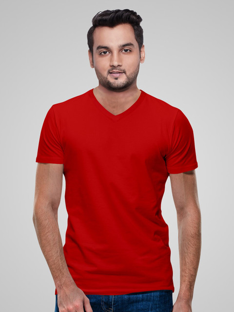 

Pootlu Men Red V-Neck T-shirt