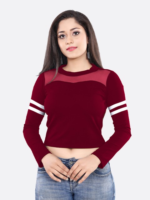 

LONDON BELLY Women Maroon & White Crop Top