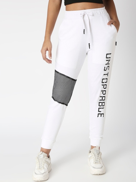 

CULT FICTION Women White & Black Typography Printed Cotton Slim Fit Joggers