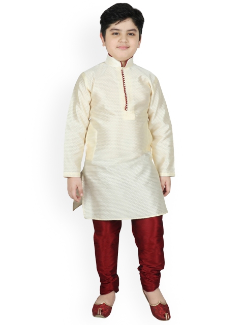 

SG YUVRAJ Boys Cream-Coloured Raw Silk Kurta with Churidar