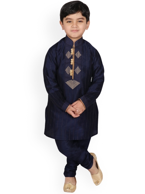 

SG YUVRAJ Boys Navy Blue Raw Silk Kurta with Pyjamas