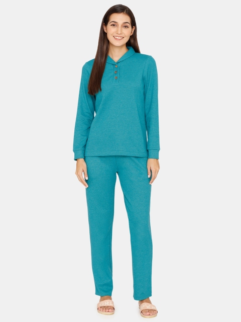 

Zivame Women Blue Solid Night suit