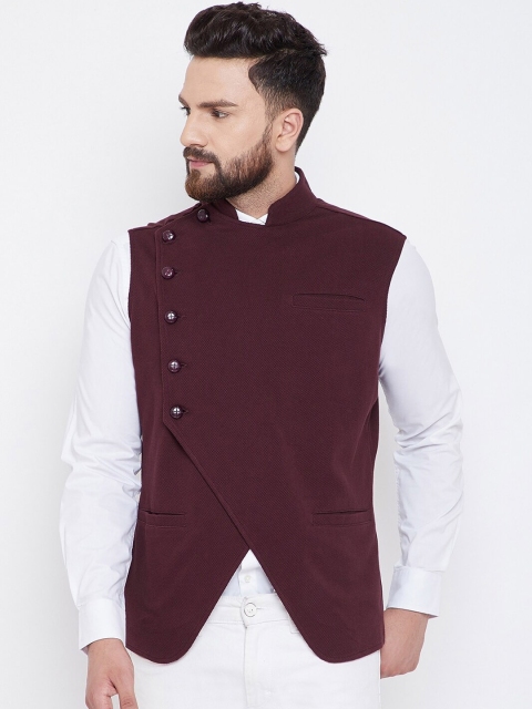 

Hypernation Men Burgundy Solid Waistcoat