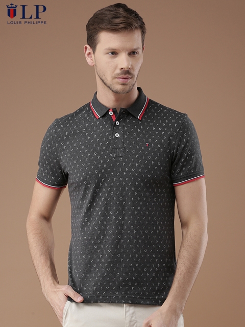 

Louis Philippe Sport Men Charcoal Grey Printed Polo Collar T-shirt