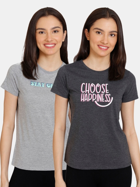 

Rosaline by Zivame Set Of 2 Grey Printed Typography Top