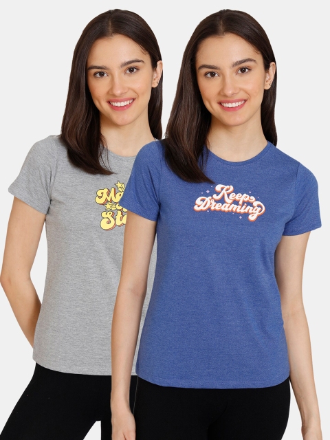 

Rosaline by Zivame Women Set Of 2 Grey & Blue Print Top