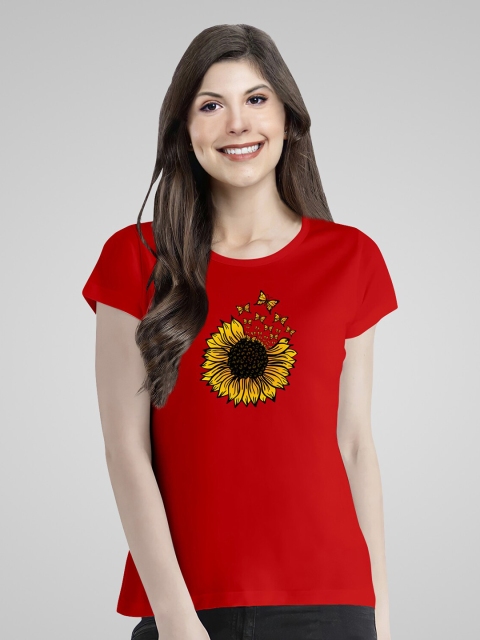 

Pootlu Women Red Floral Printed T-shirt