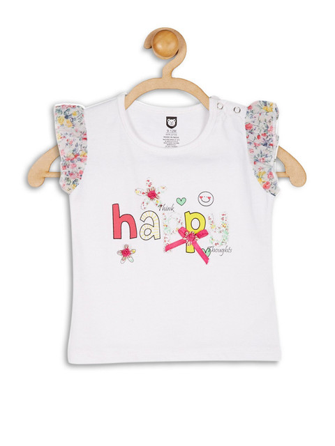 

612League Girls White & Red Print Pure Cotton Top