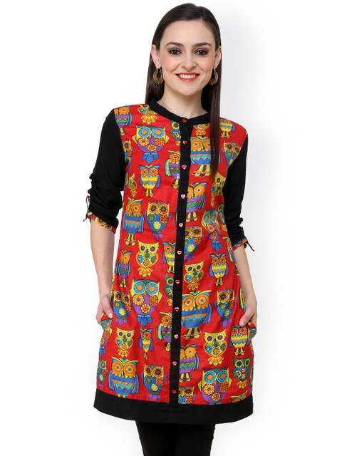

Pannkh Women Red Printed A-Line Kurta