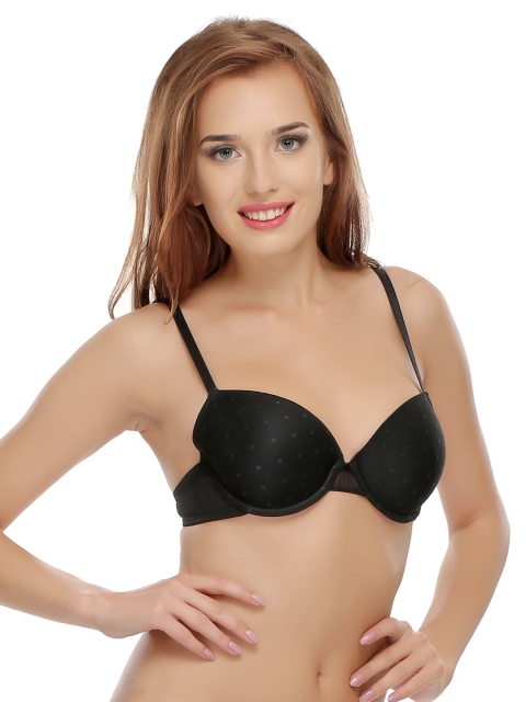 

Clovia Black Printed Underwired Lightly Padded Plunge Bra BR0310P1328B