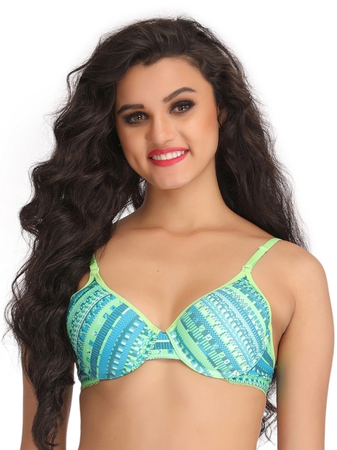 

Clovia Green Printed Underwired Lightly Padded T-shirt Bra BR0676P1740B