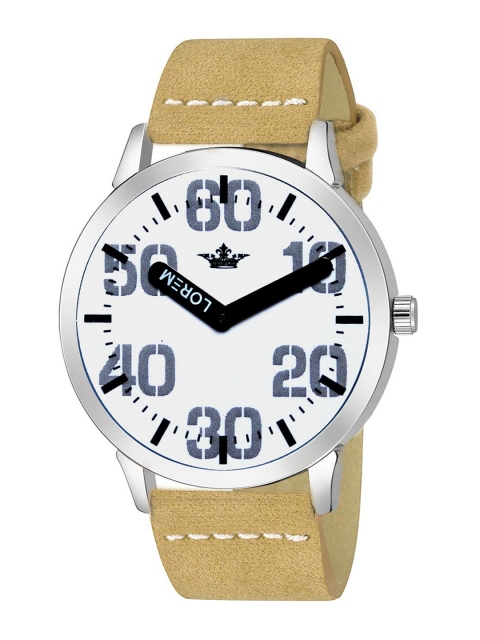 

LOREM Men White Printed Dial & Beige Straps Analogue Watch LR62