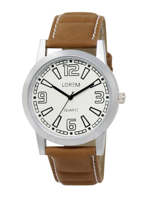 

LOREM Men White Embellished Dial & Brown Straps Analogue Watch