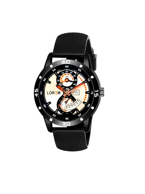 

LOREM Men White Skeleton Dial & Black Straps Analogue Watch LR56