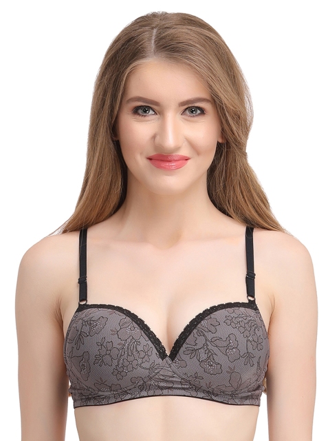 

Clovia Grey Printed Underwired Lightly Padded T-shirt Bra BR0872P0540B