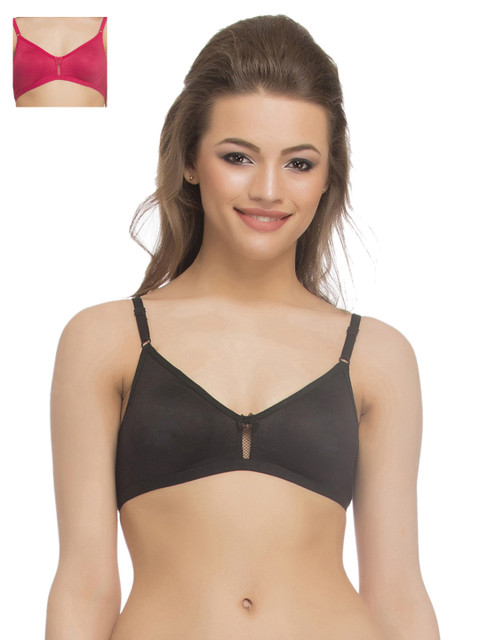 

Clovia Pack Of 2 Pink & Black Solid Regular Non-wired Bras BRC022P2038B