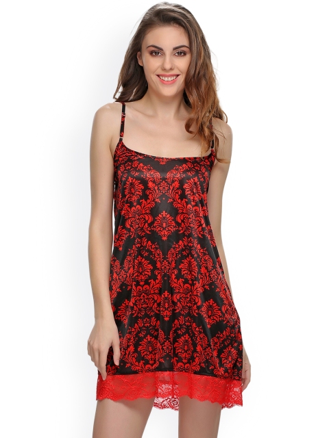 

Clovia Black & Red Printed Nightdress NS0421P13XL