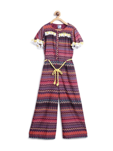 

612League Girls Purple & Blue Printed Basic Jumpsuit