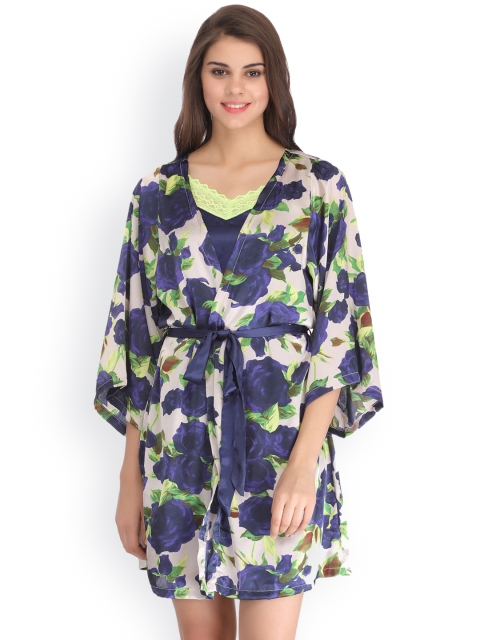 

Clovia Blue Nightdress With Printed Robe NS0707P08XL