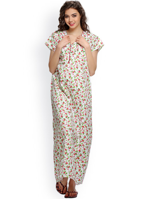 

Clovia White Printed Maxi Nightdress NSS001P18O