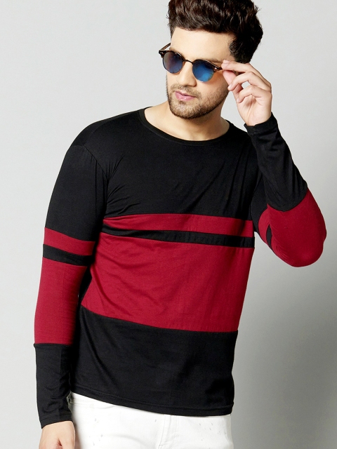 

AUSK Men Black & Red Colourblocked T-shirt