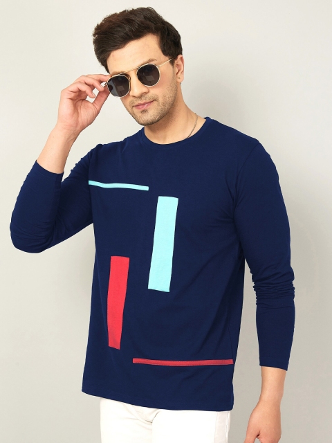 

AUSK Men Blue Applique Cotton T-shirt