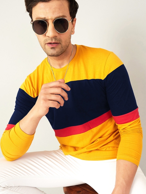 

AUSK Men Yellow & Black Colourblocked Cotton T-shirt
