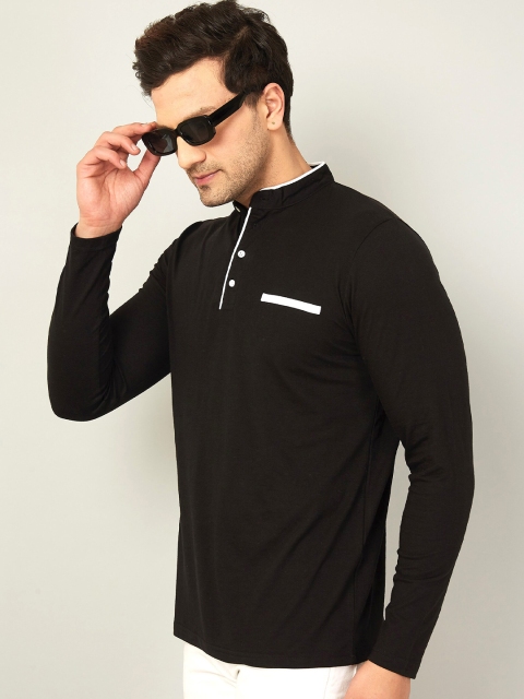 

AUSK Men Black Mandarin Collar T-shirt with Mask
