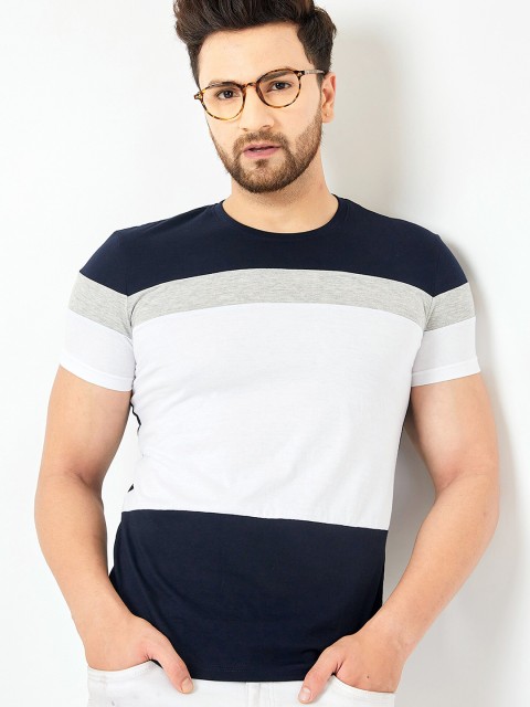 

AUSK Men White & Blue Colourblocked T-shirt