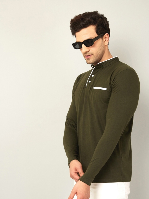 

AUSK Men Olive Green Mandarin Collar T-shirt