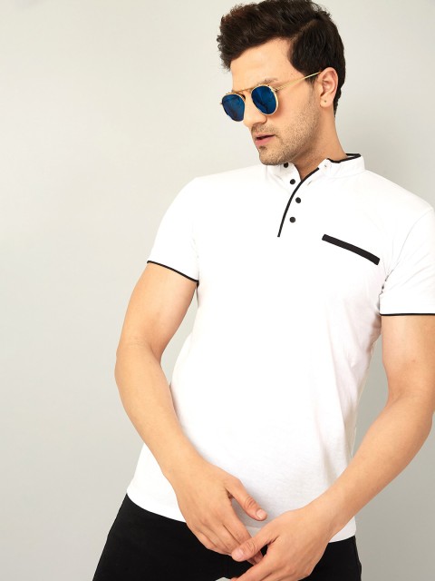

AUSK Men White Henley Neck T-shirt with Mask
