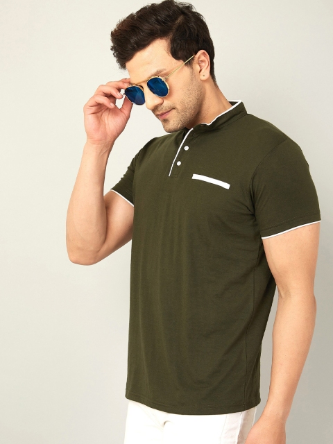 

AUSK Men Green Mandarin Collar T-shirt