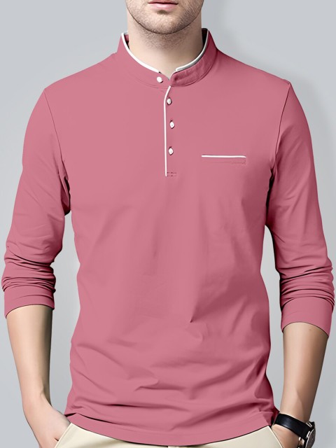

AUSK Men Peach-Coloured Mandarin Collar T-shirt