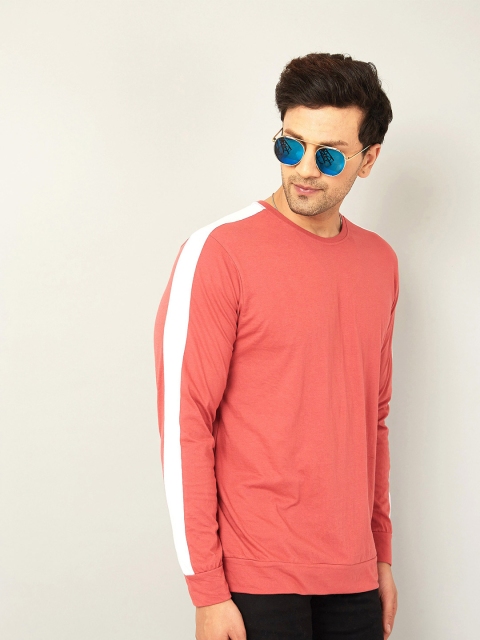

AUSK Men Coral & White Striped T-shirt