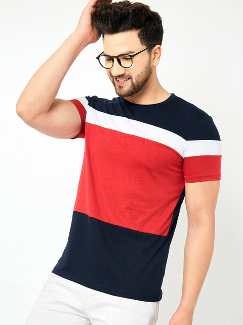 

AUSK Men Red & White Colourblocked T-shirt with Mask