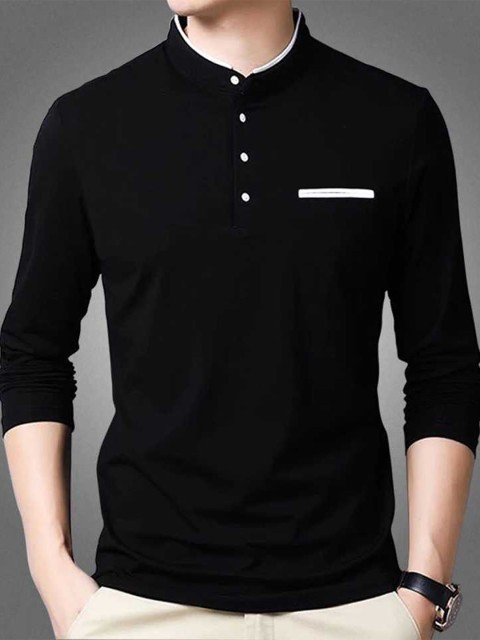 

AUSK Men Black Mandarin Collar T-shirt