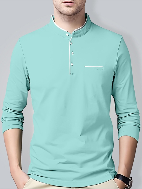 

AUSK Men Sea Green Henley Neck T-shirt