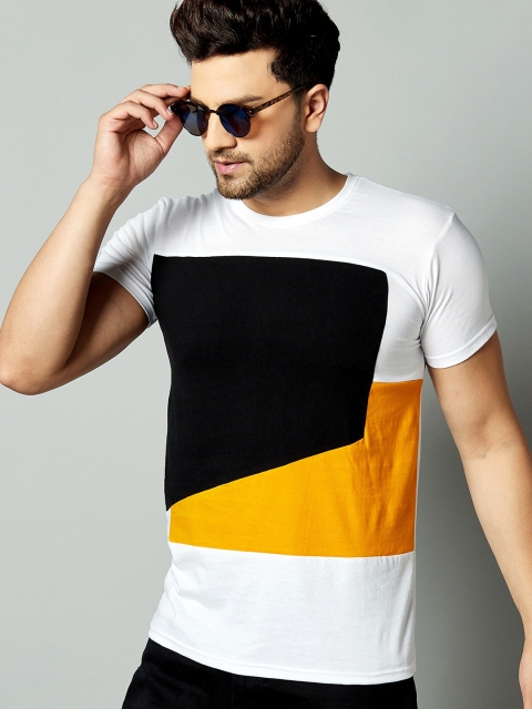 

AUSK Men White & Black Colourblocked Extended Sleeves T-shirt