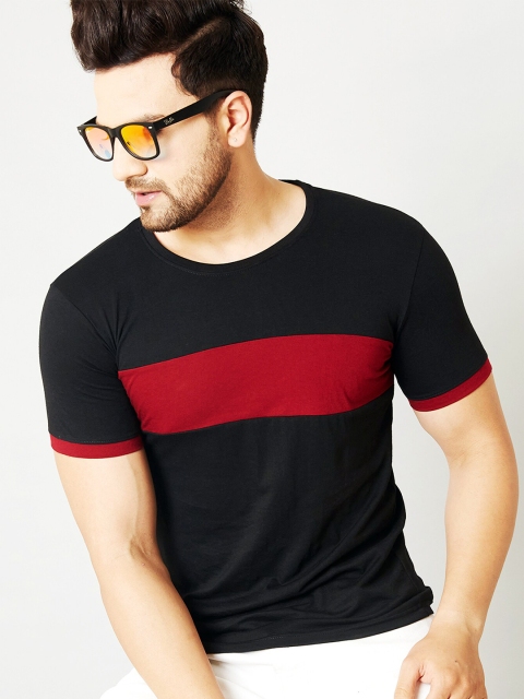 

AUSK Men Black & Red Colourblocked T-shirt