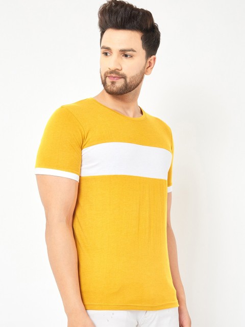 

AUSK Men Mustard Yellow & White Colourblocked T-shirt