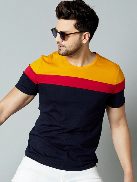 

AUSK Men Blue & Yellow Colourblocked T-shirt