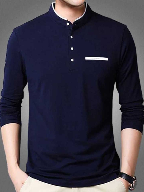 

AUSK Men Blue Mandarin Collar T-shirt